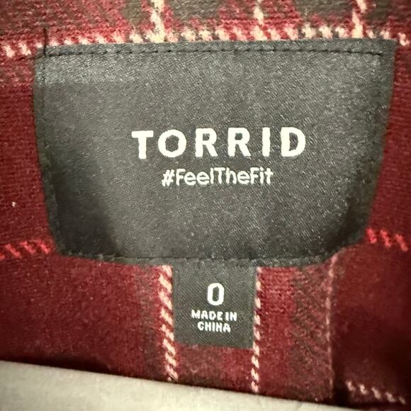 Torrid Burgundy Plaid Trench Coat - Picture 8 of 12